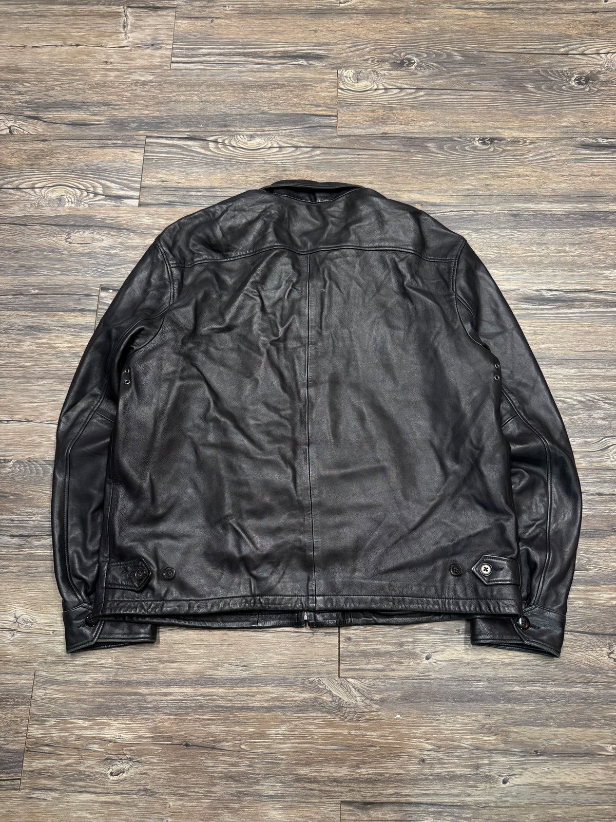 POLO RALPH LAUREN PLAID LINING LEATHER JACKET (XL)