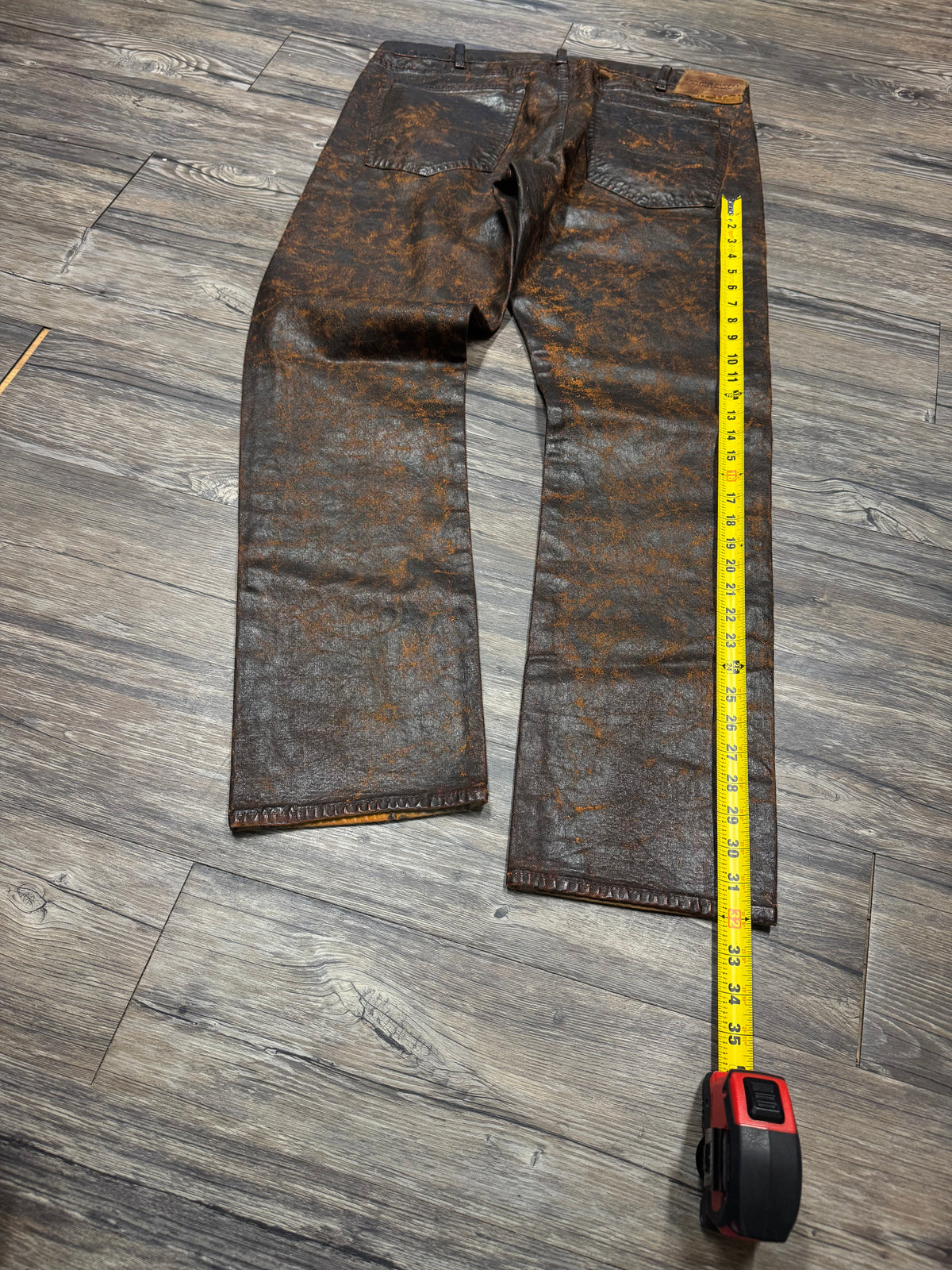 POLO RALPH LAUREN DENIM & SUPPLY WAXED CRACKED BROWN LEATHER PANTS (36)