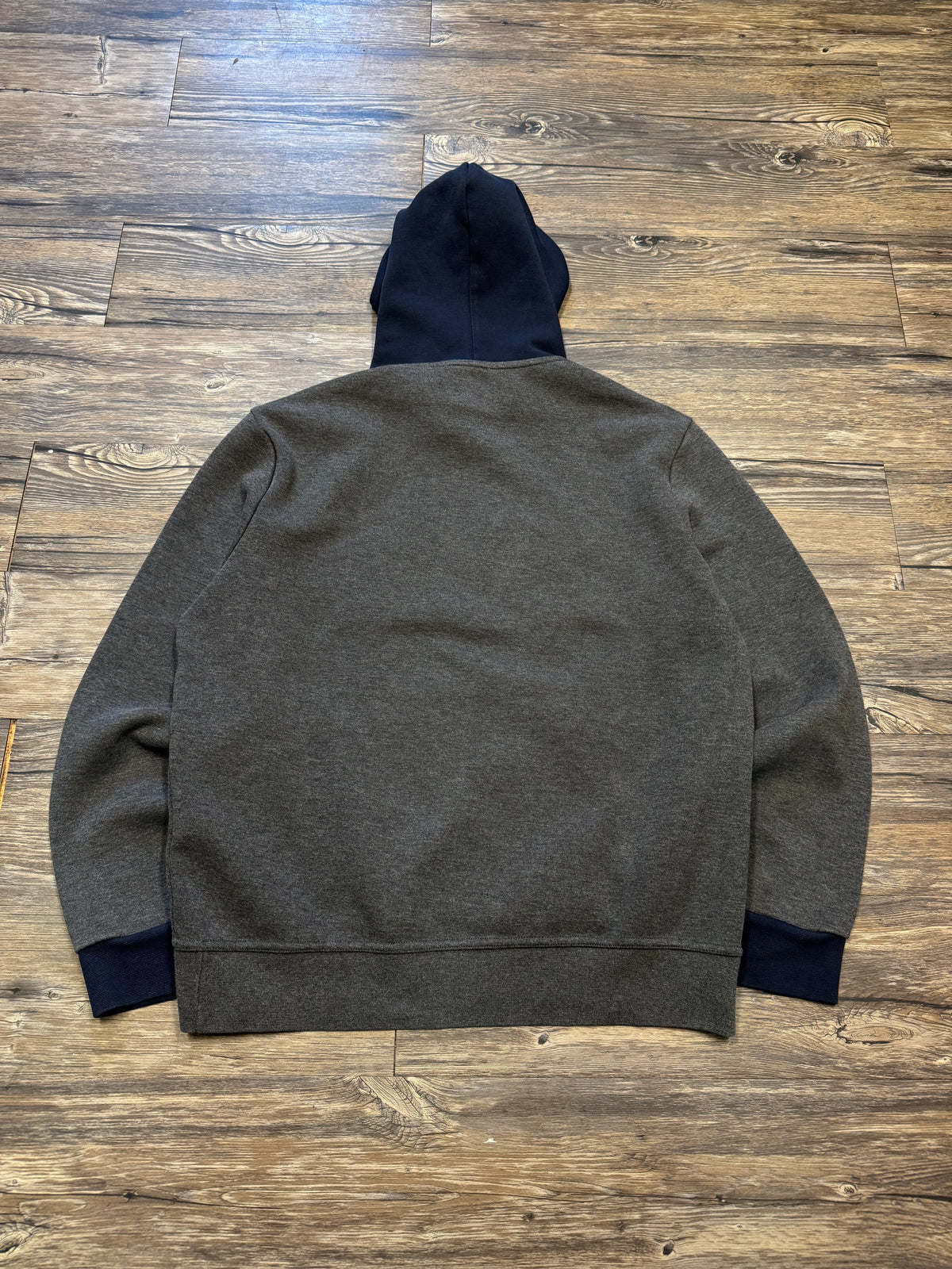 POLO RALPH LAUREN DOUBLE KNIT GREY & NAVY HOODIE (L)