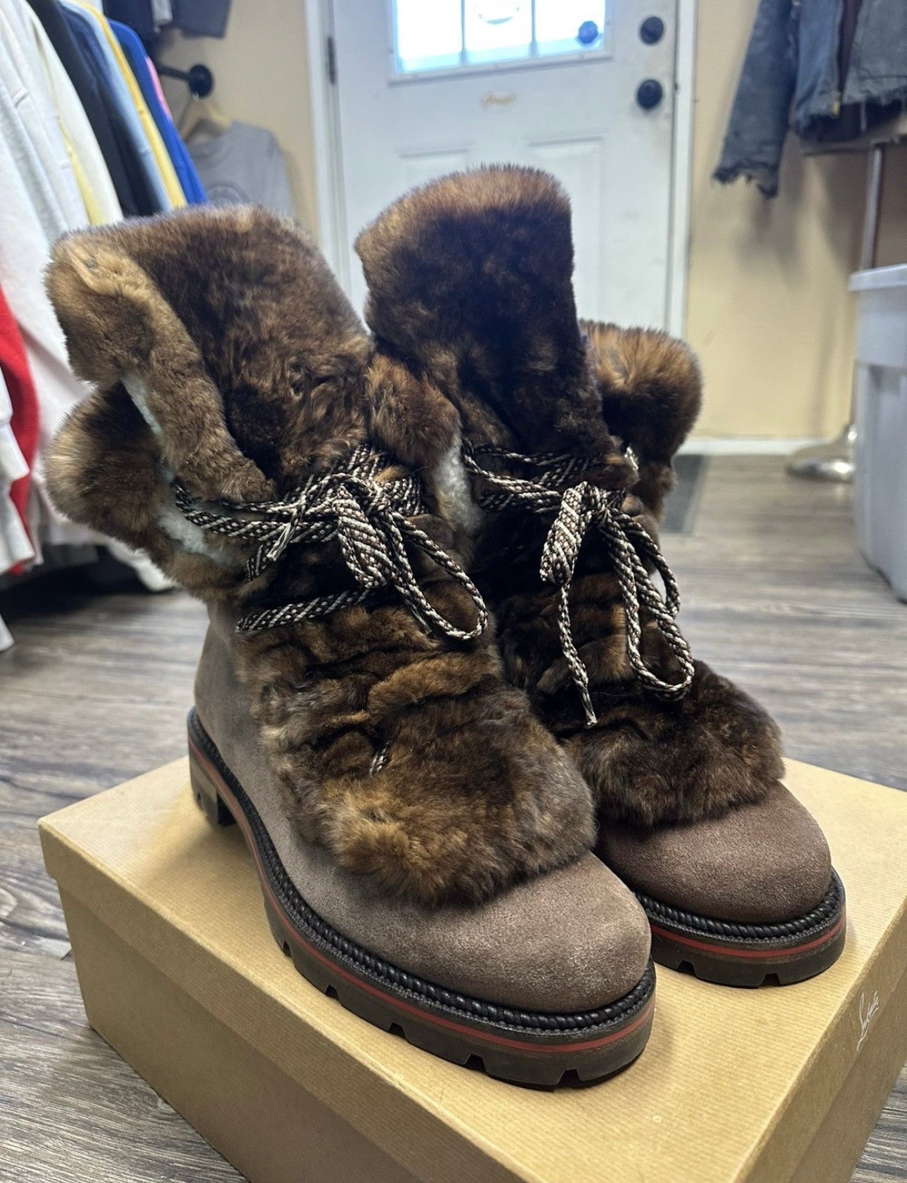 CHRISTIAN LOUBOUTIN FURRY BOOTS (M 10)