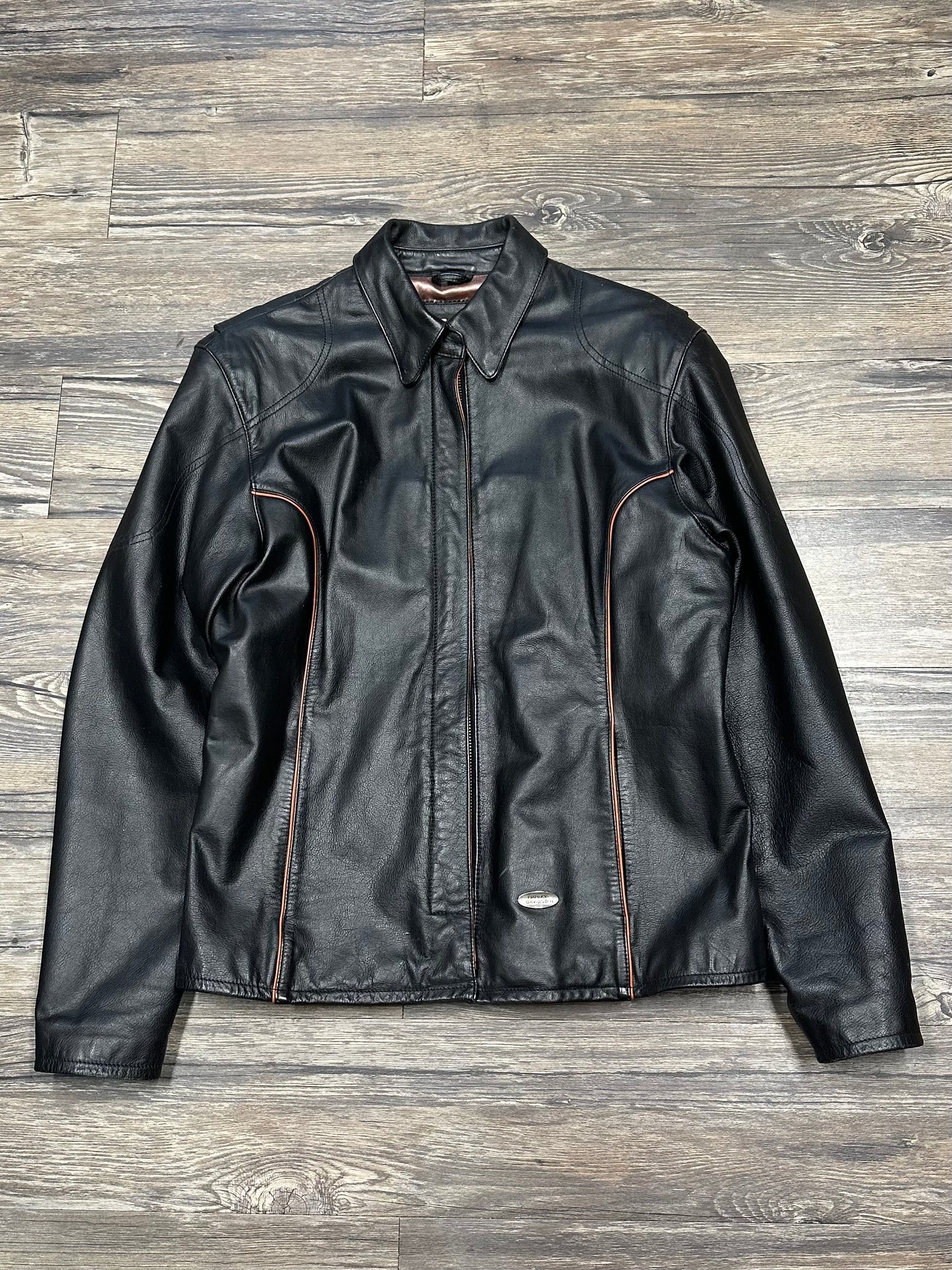 90’s HARLEY DAVIDSON EMBROIDERED LEATHER JACKET (XL)