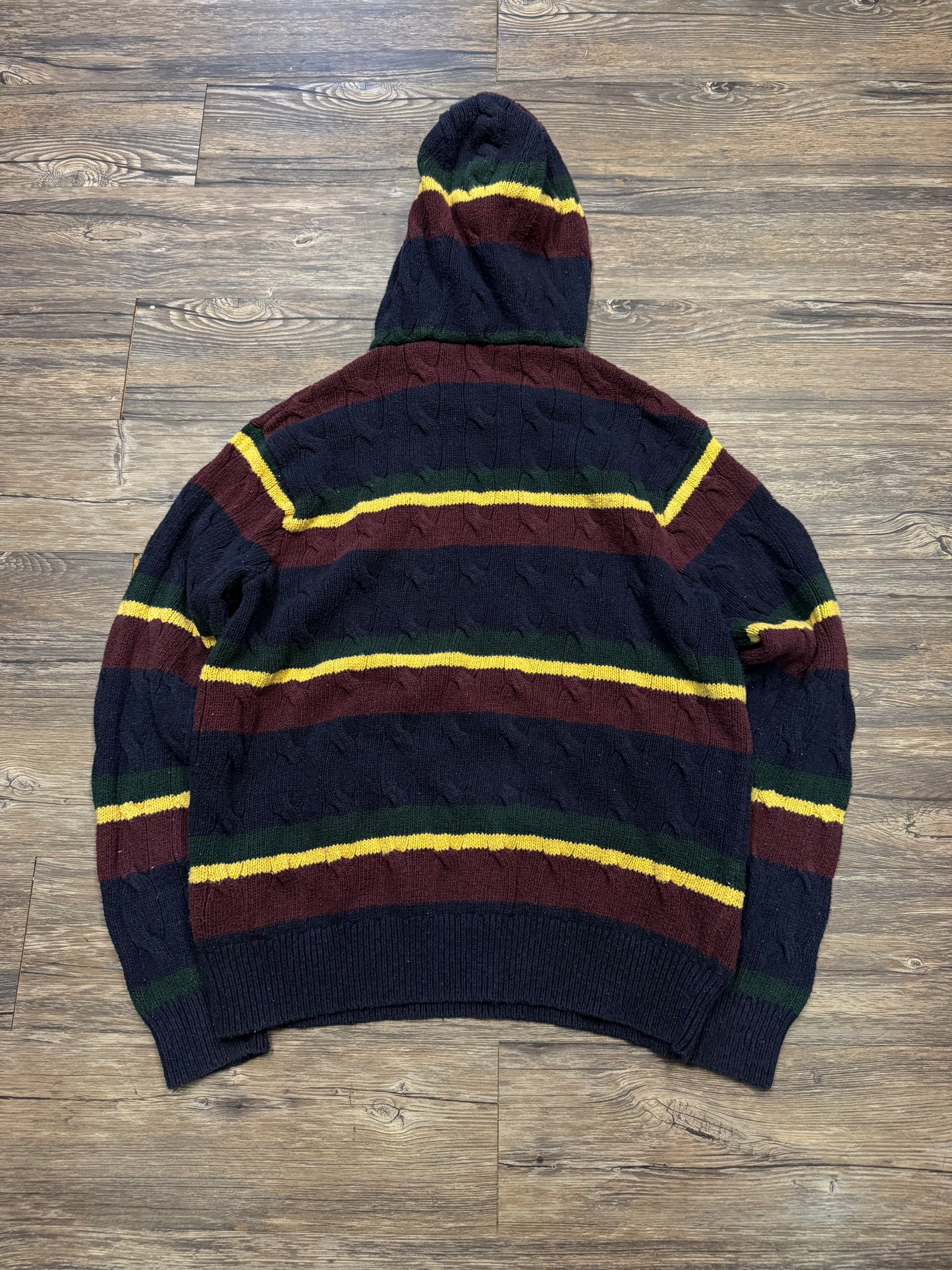 POLO RALPH LAUREN STRIPED KNIT HOODIE (L)