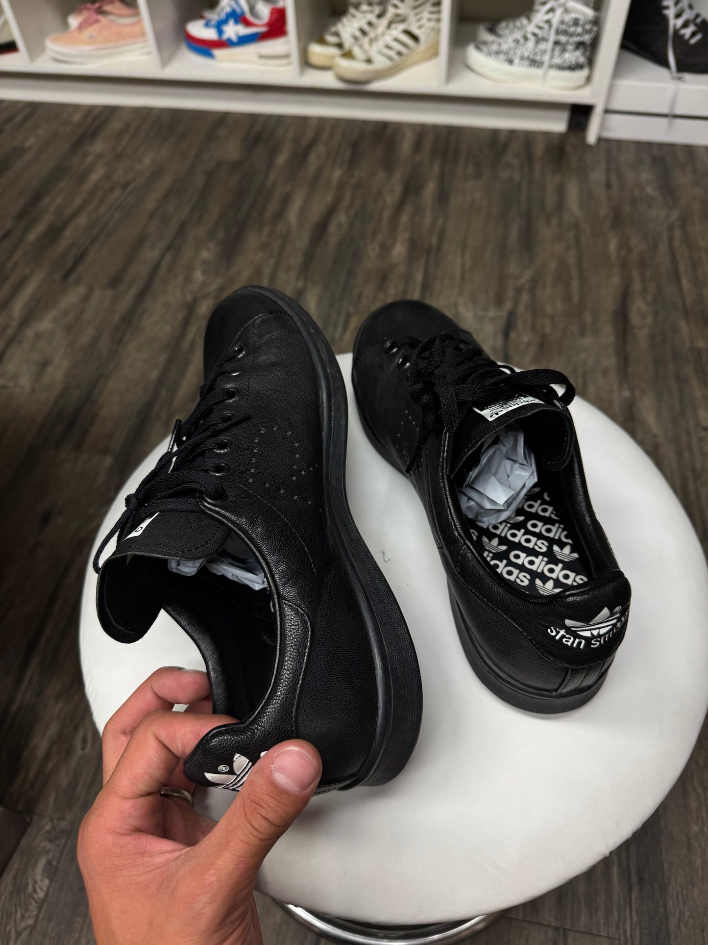 RAF SIMONS X STANS SMITH LEATHER BLACK LOW TOP SNEAKERS (10.5)