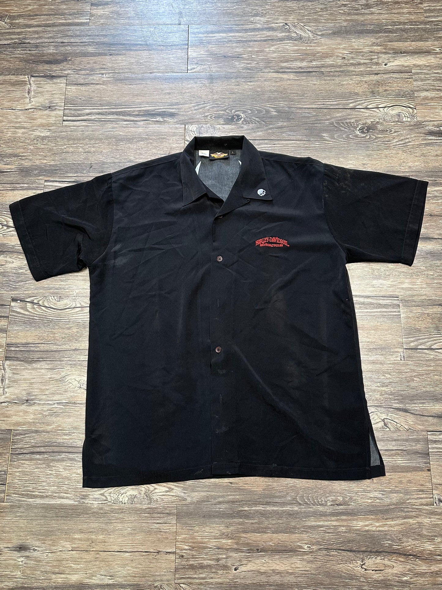 HARLEY DAVIDSON GRAPHIC SKULL BUTTON UP SHIRT (LARGE)