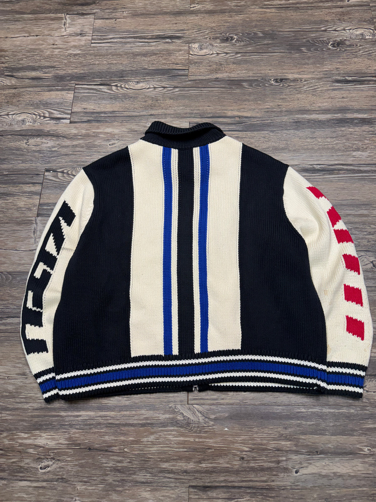 KITH COLOR BLOCKED MOTO FULL-ZIP KYOMA SANDRIFT SWEATER (XL)