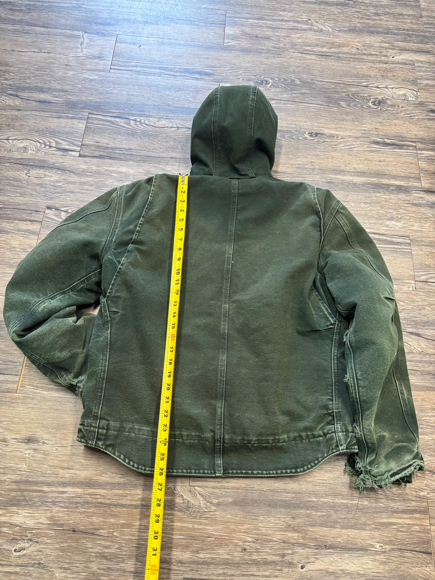 VINTAGE GREEN CARHARTT SHEARLING LINED HOODED JACKET (L)