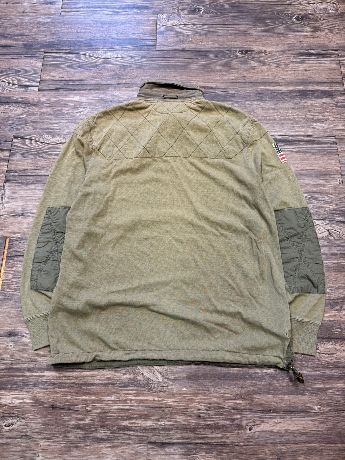 POLO RALPH LAUREN NATIVE AMERICAN PATCH OLIVE RUGBY SHIRT (L)
