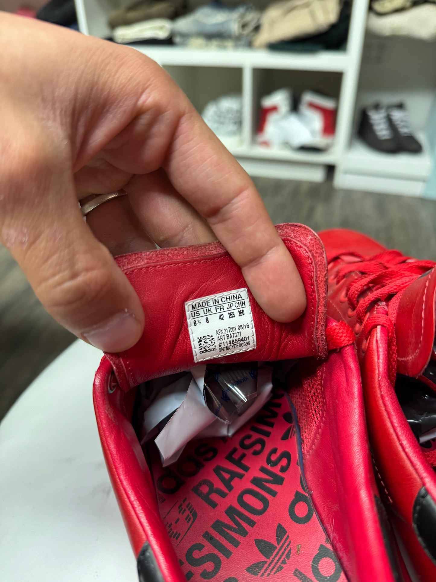 RAF SIMONS X STAN SMITHS SATIN RED LOW TOP SNEAKER (8.5)
