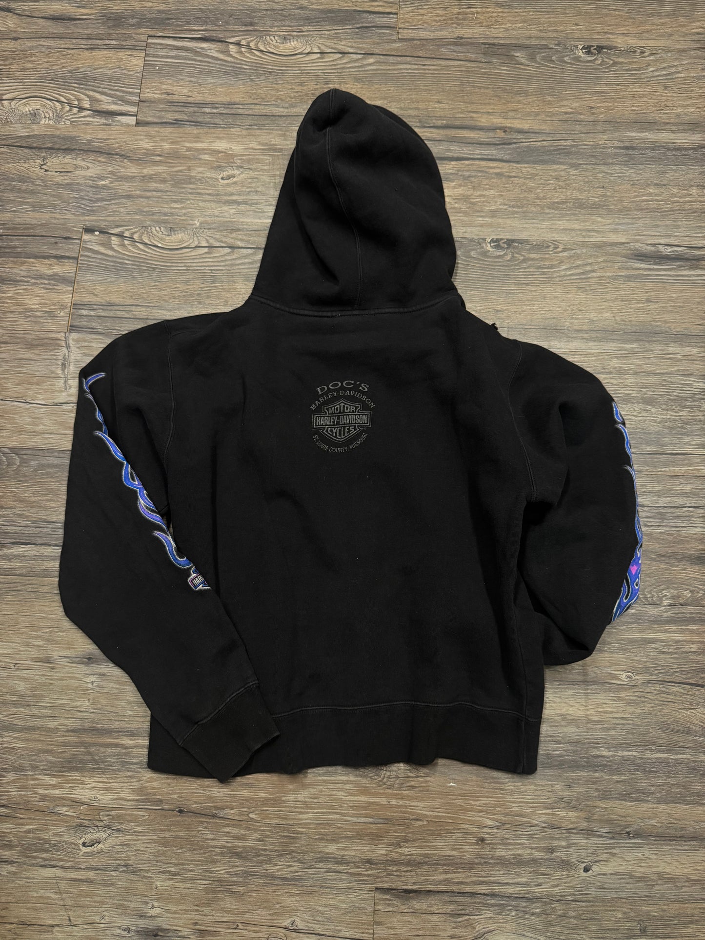HARLEY DAVIDSON BLUE FLAMES ZIP-UP HOODIE (M)