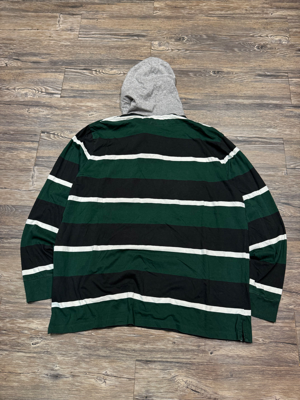 POLO RALPH LAUREN STRIPED R.L.F.C SKULL & CROSSBONES HENLEY HOODIE (XXL)