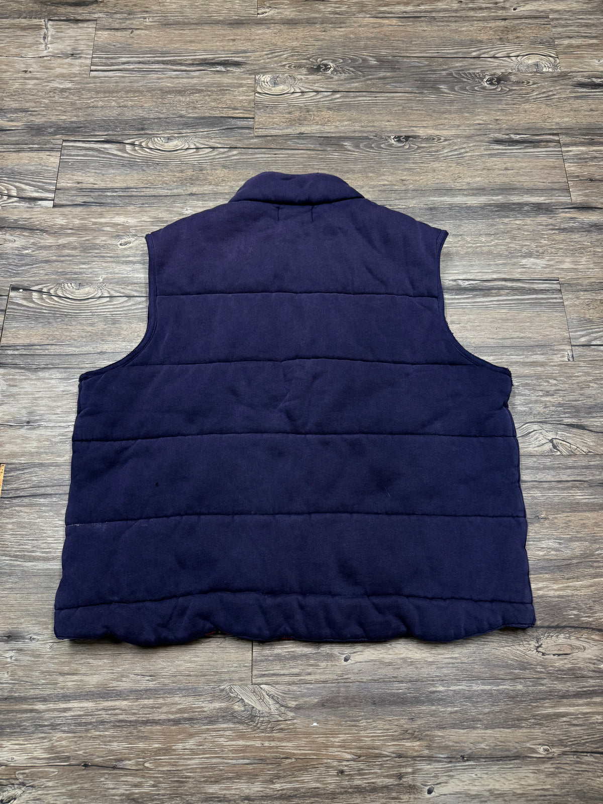 POLO RALPH LAUREN PLAID LINED FADED & DISTRESSED PUFFER VEST (XL)