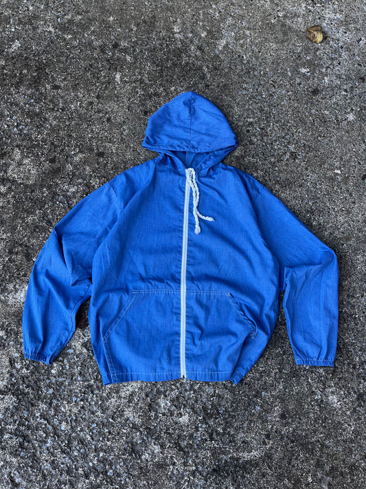 VINTAGE 1960S WOVEN COTTON ZIPUP HOODIE (L)