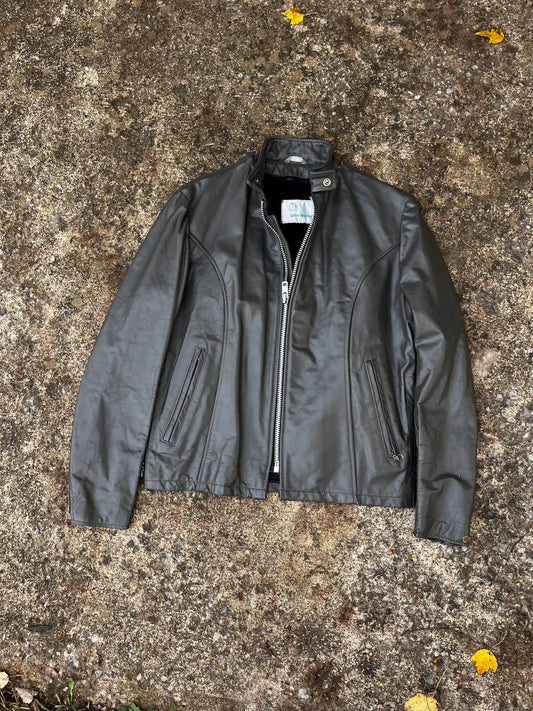 VINTAGE GINO LEATHERS FUR LINED RACER JACKET (L)