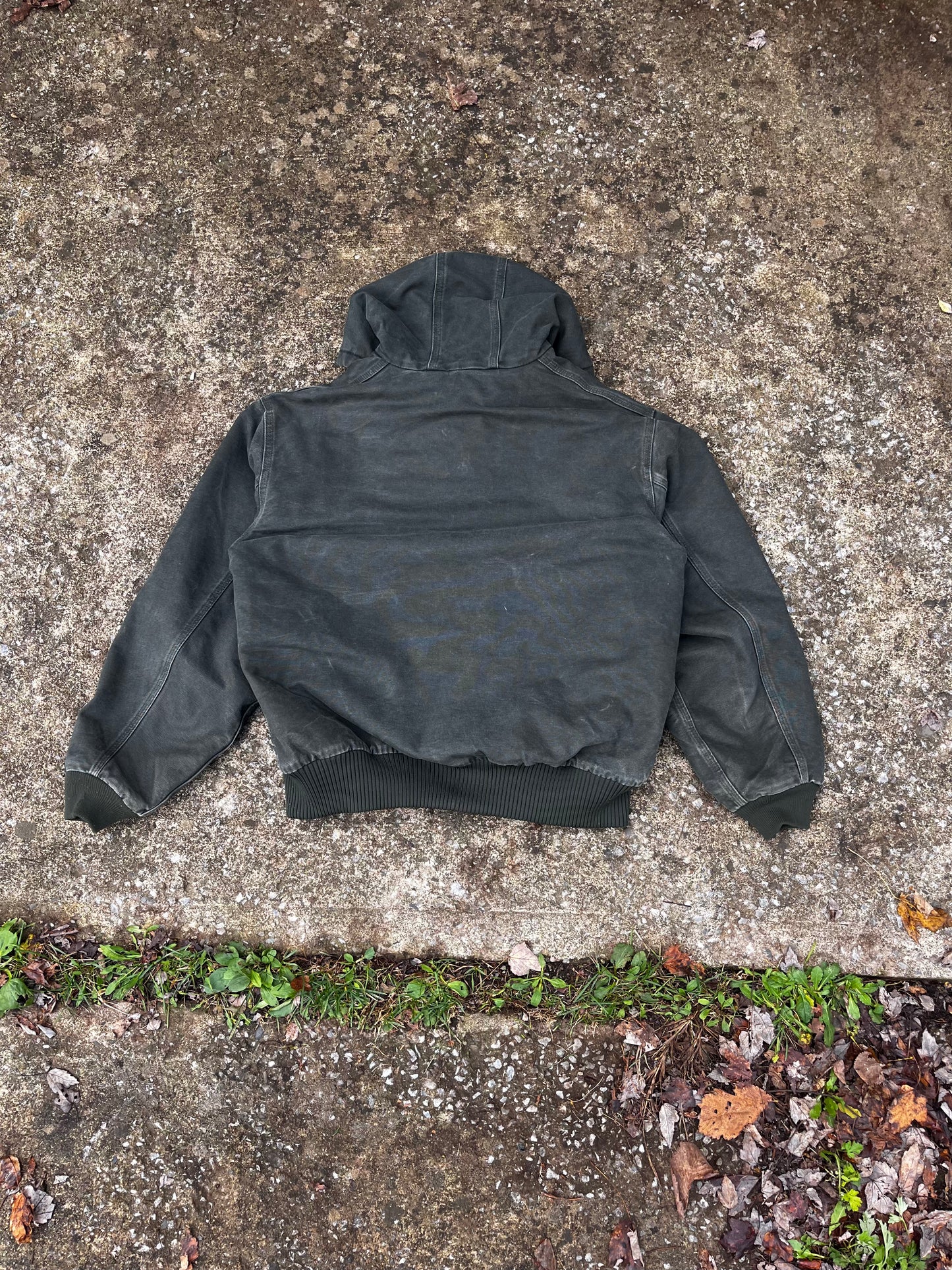 VINTAGE CARHARTT GREEN DENIM HOODED JACKET (L)