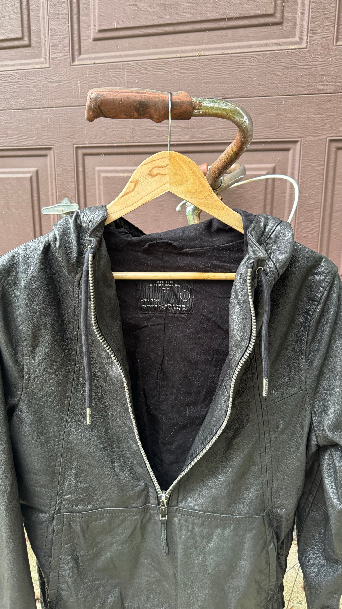 ALLSAINTS LEATHER HALF ZIP HOODIE (S)