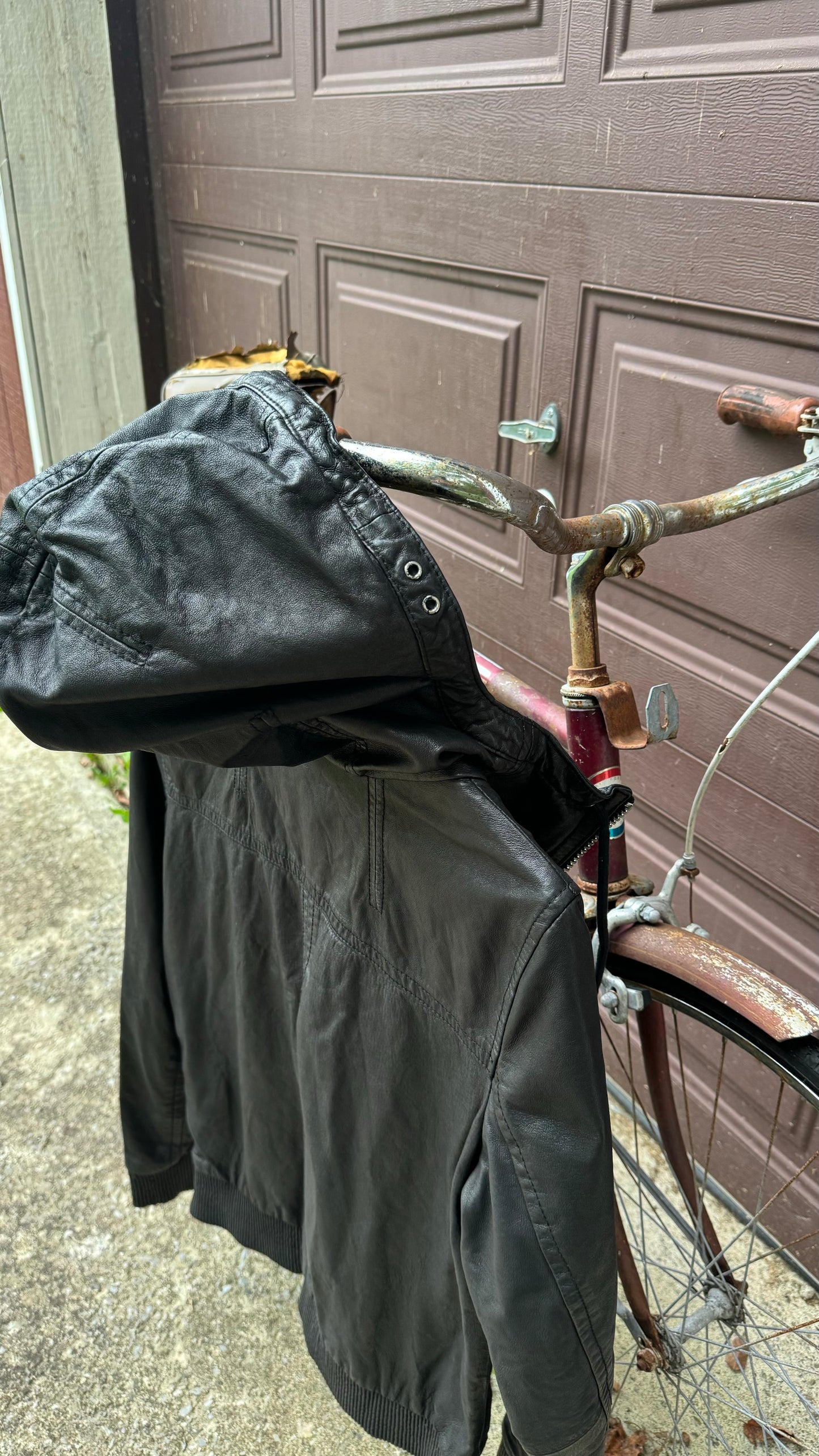 ALLSAINTS LEATHER HALF ZIP HOODIE (S)