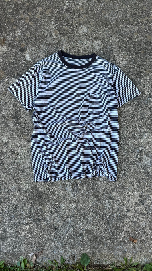 VINTAGE SINGLE STITCH STRIPED RINGER TEE (M)