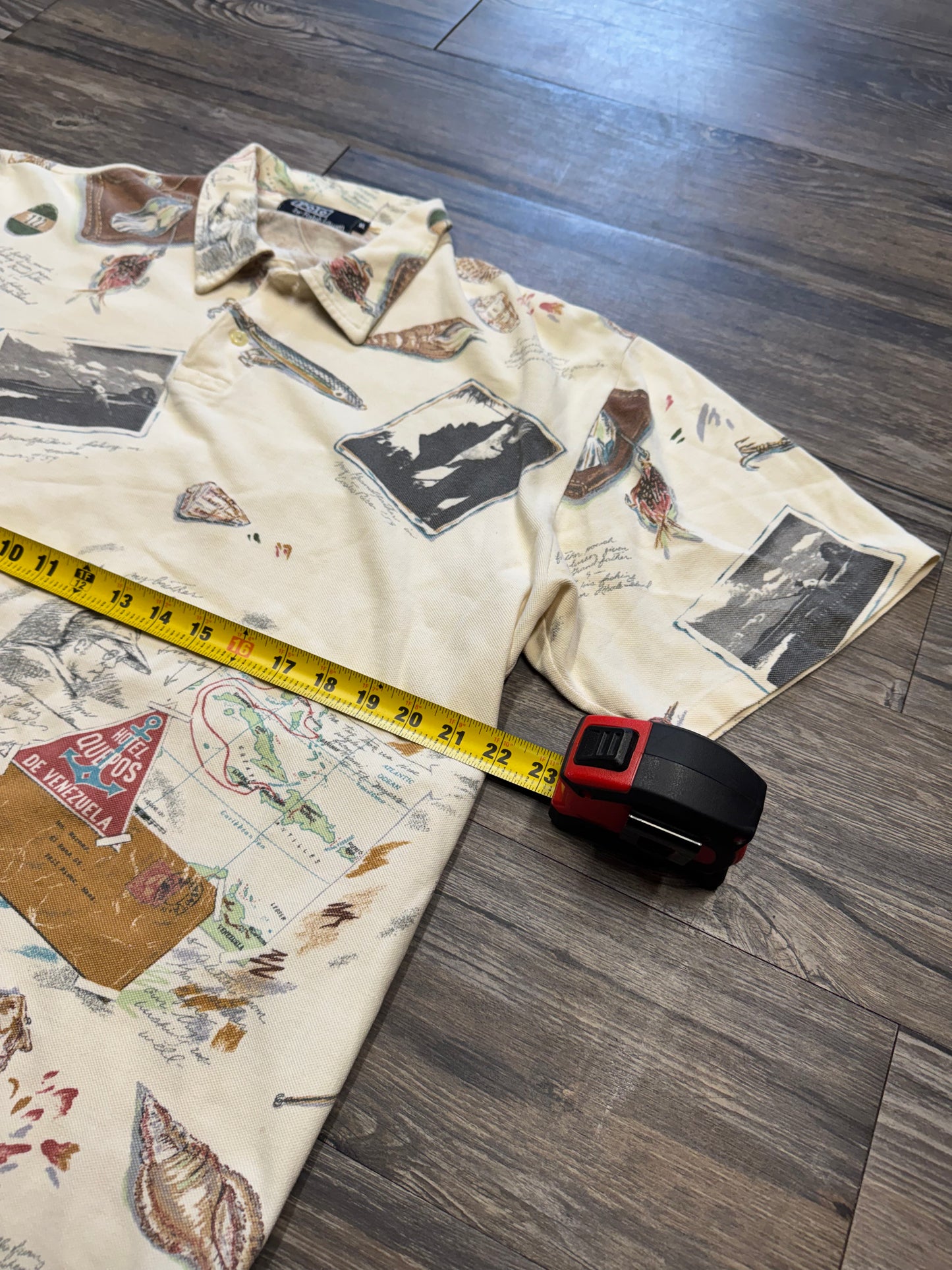 POLO RALPH LAUREN VTG CAMP FISHING PRINT SHIRT (XL)