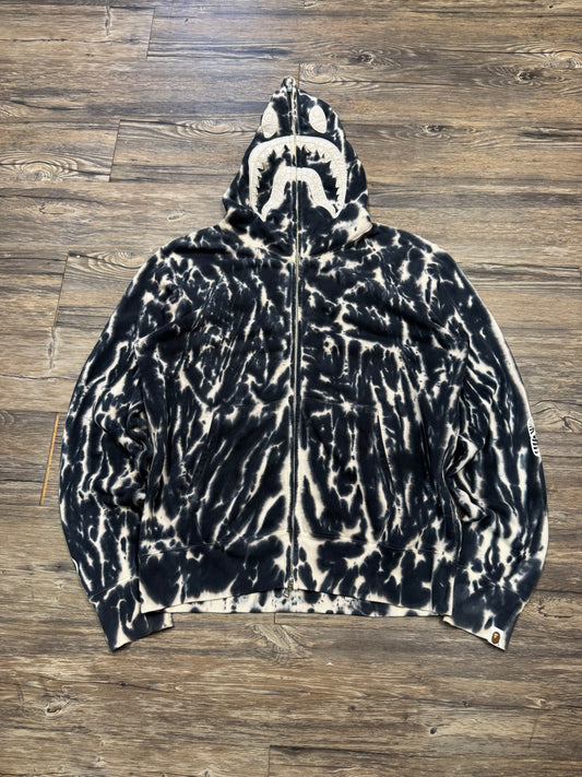 A BATHING APE TIE DYE PONR SHARK FULL ZIP HOODIE (M)