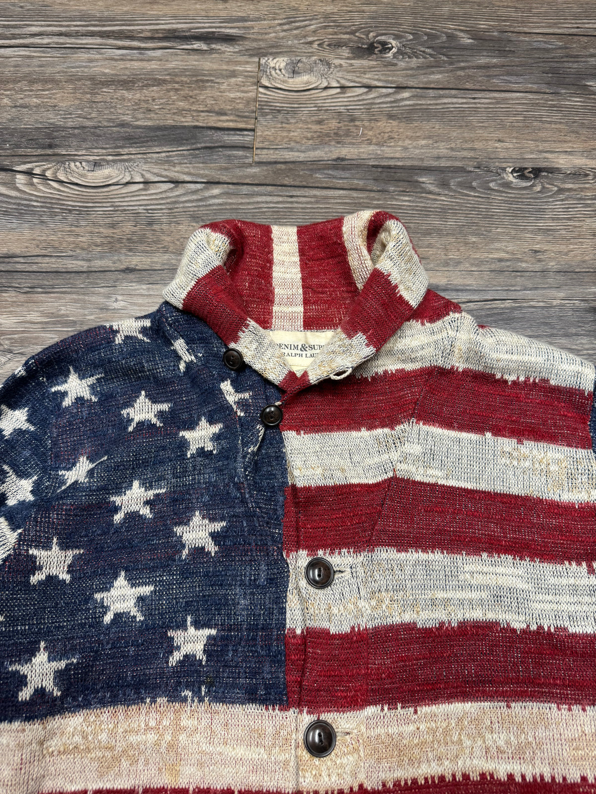 POLO RALPH LAUREN DENIM & SUPPLY AMERICAN FLAG BUTTON UP SHAWL (L)