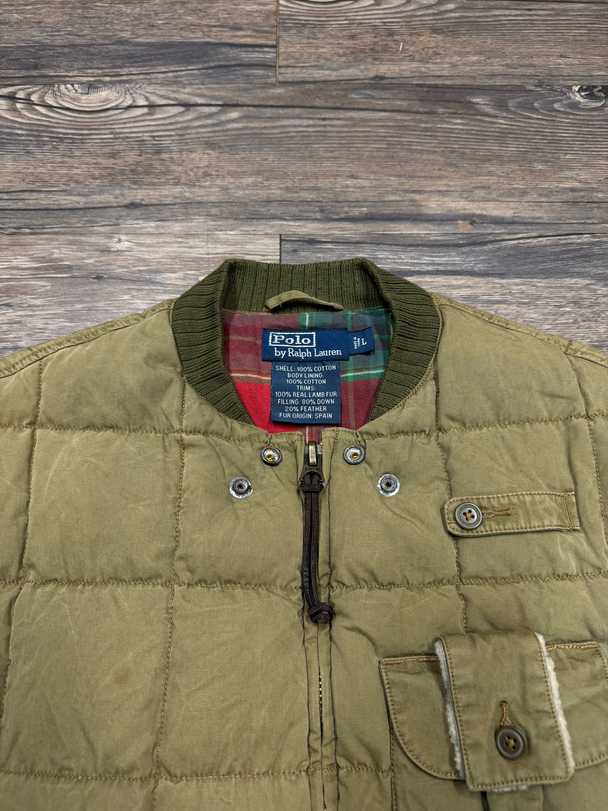 POLO RALPH LAUREN 90’s PLAID LINED PUFFER WORK VEST (L)