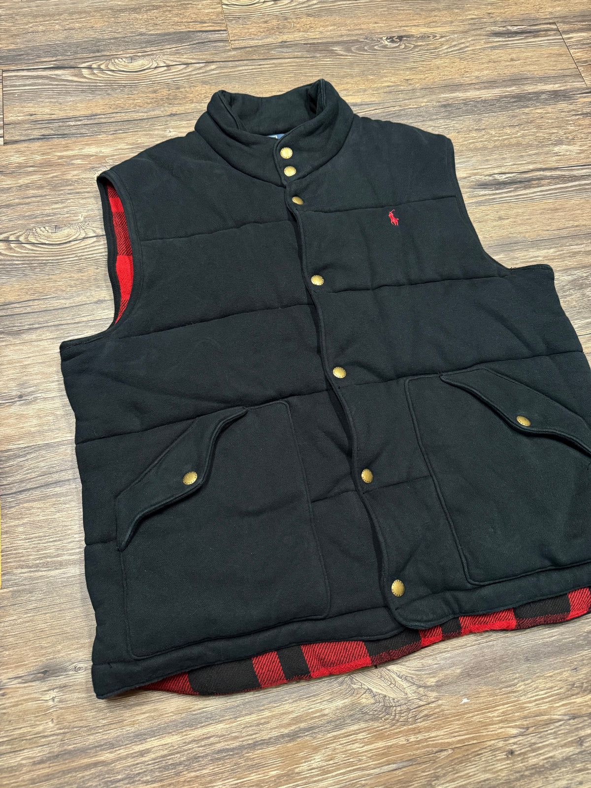 POLO RALPH LAUREN PLAID LINED QUILTED PUFFER VEST (XL)