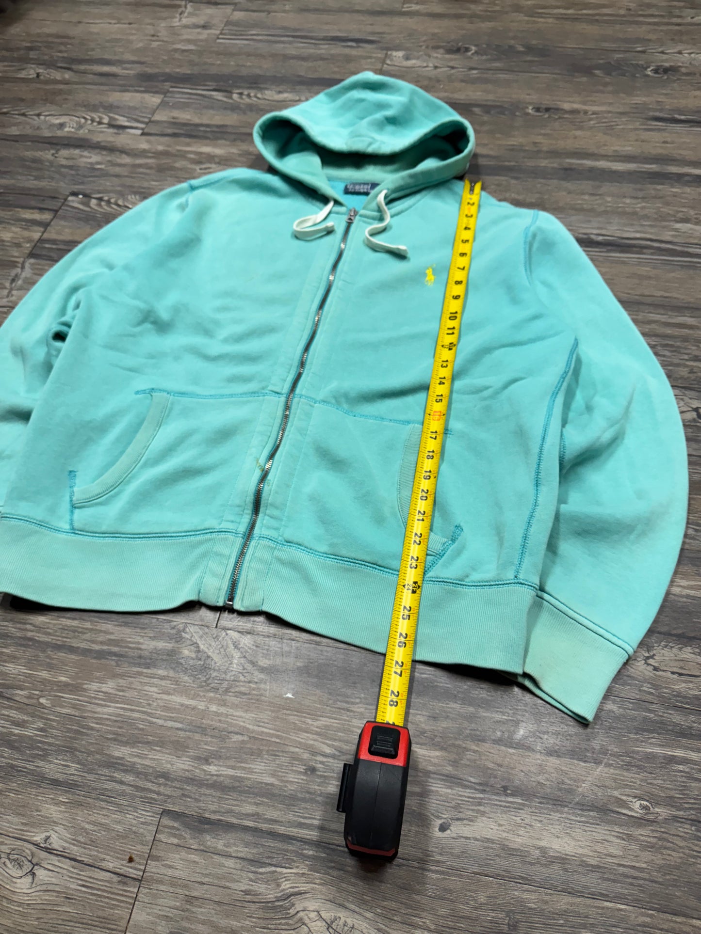 POLO RALPH LAUREN ‘TEAL’ ZIP UP HOODED SWEATSHIRT (L)