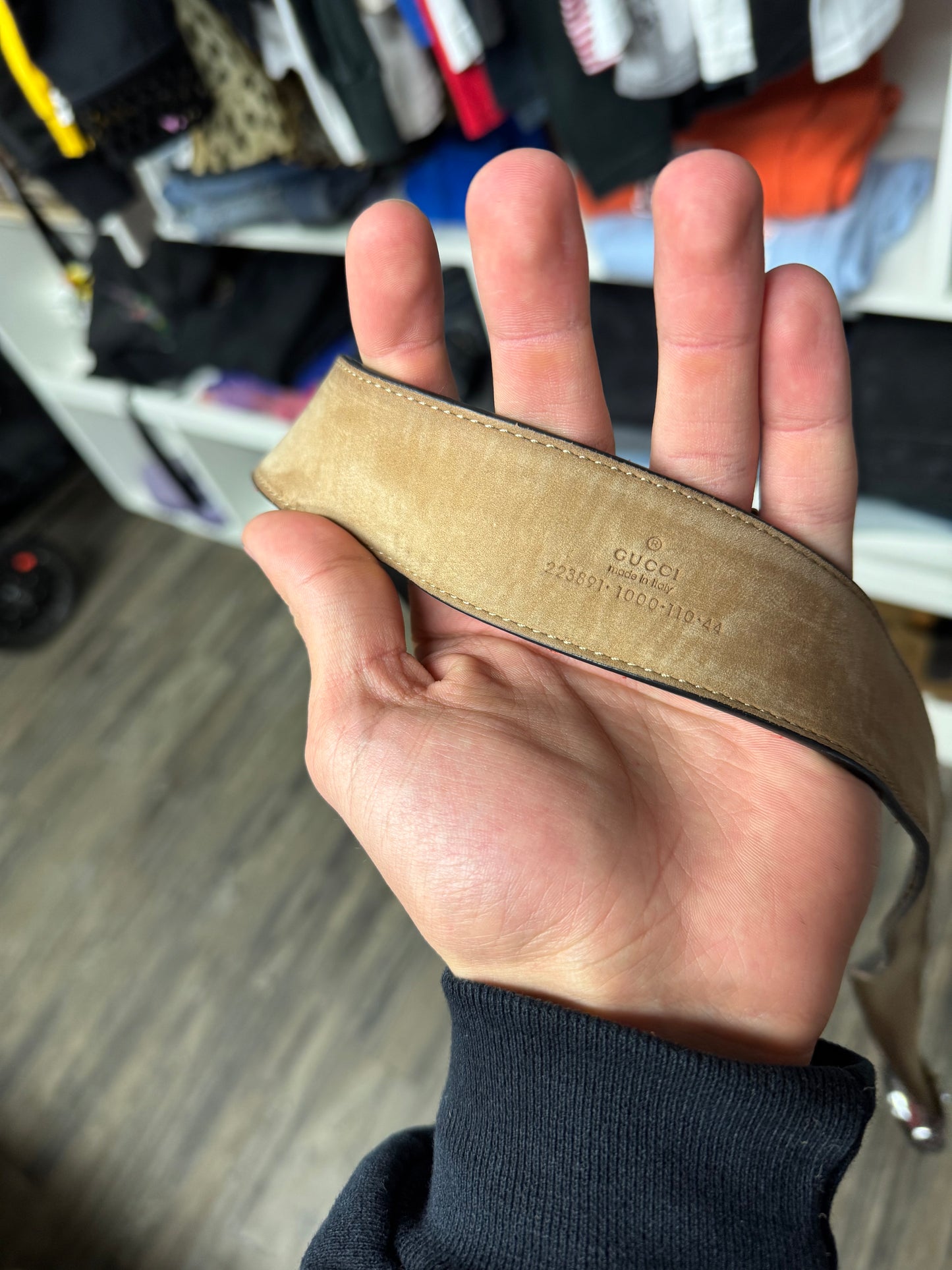 GUCCI MONOGRAM BLACK BELT WITH DOUBLE G BUCKLE