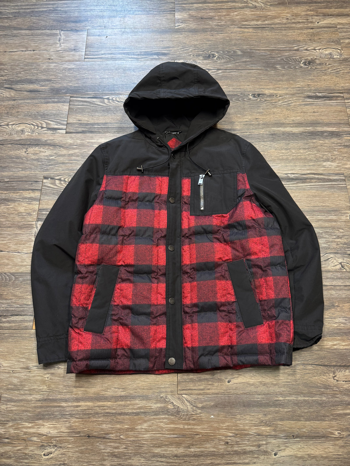 PENDLETON BUFFALO PLAID HOODED GOOSE DOWN ZIP UP JACKET (M)