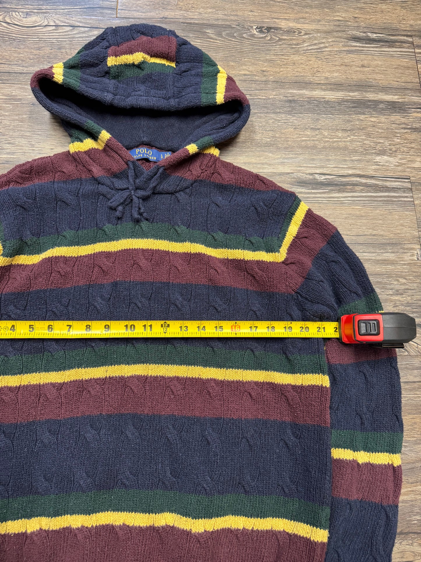 POLO RALPH LAUREN STRIPED KNIT HOODIE (L)