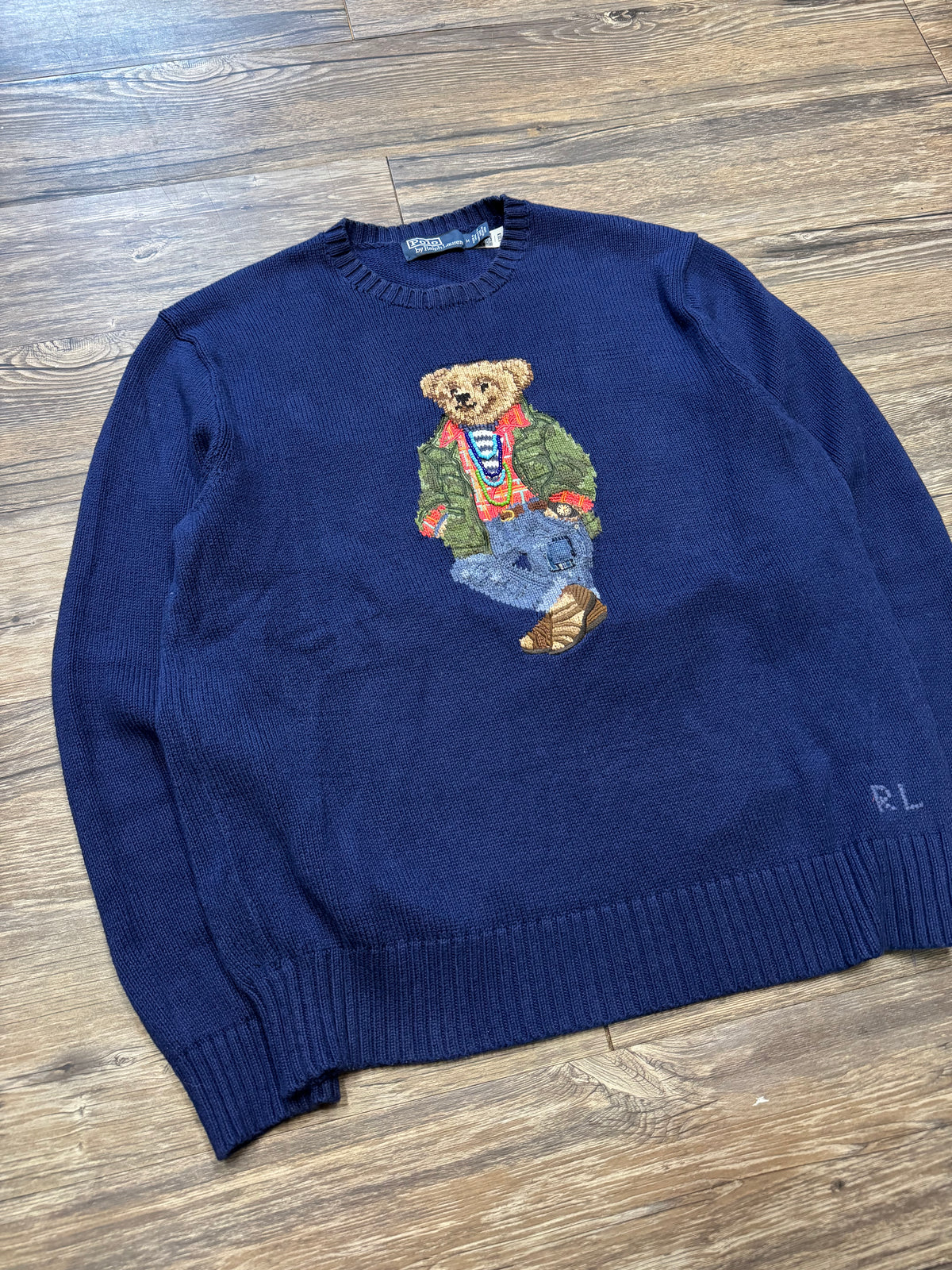 POLO RALPH LAUREN BEADED BEAR KNIT SWEATER (M)