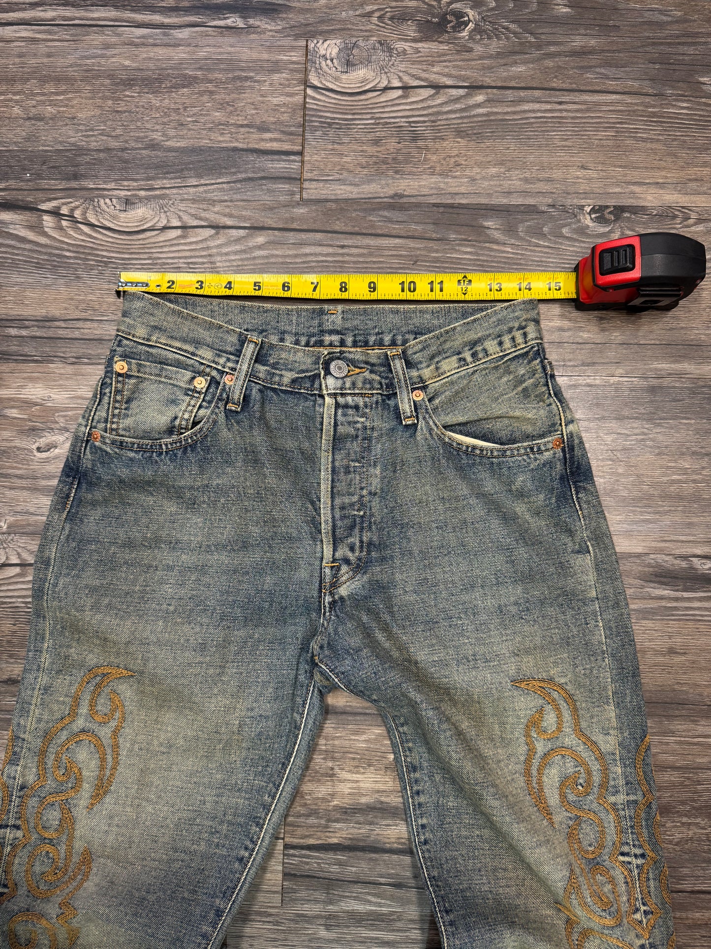 DENIM TEARS X LEVIS 501 WESTERN STITCH INDIGO WASH JEANS (29)