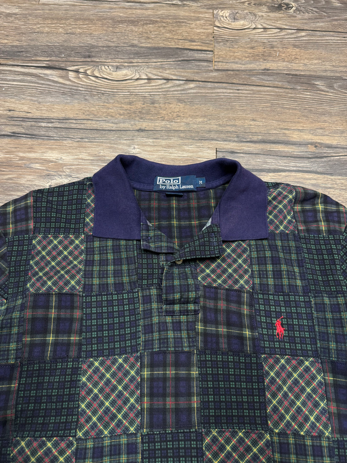 POLO RALPH LAUREN PATCHWORK PLAID POLO (M)