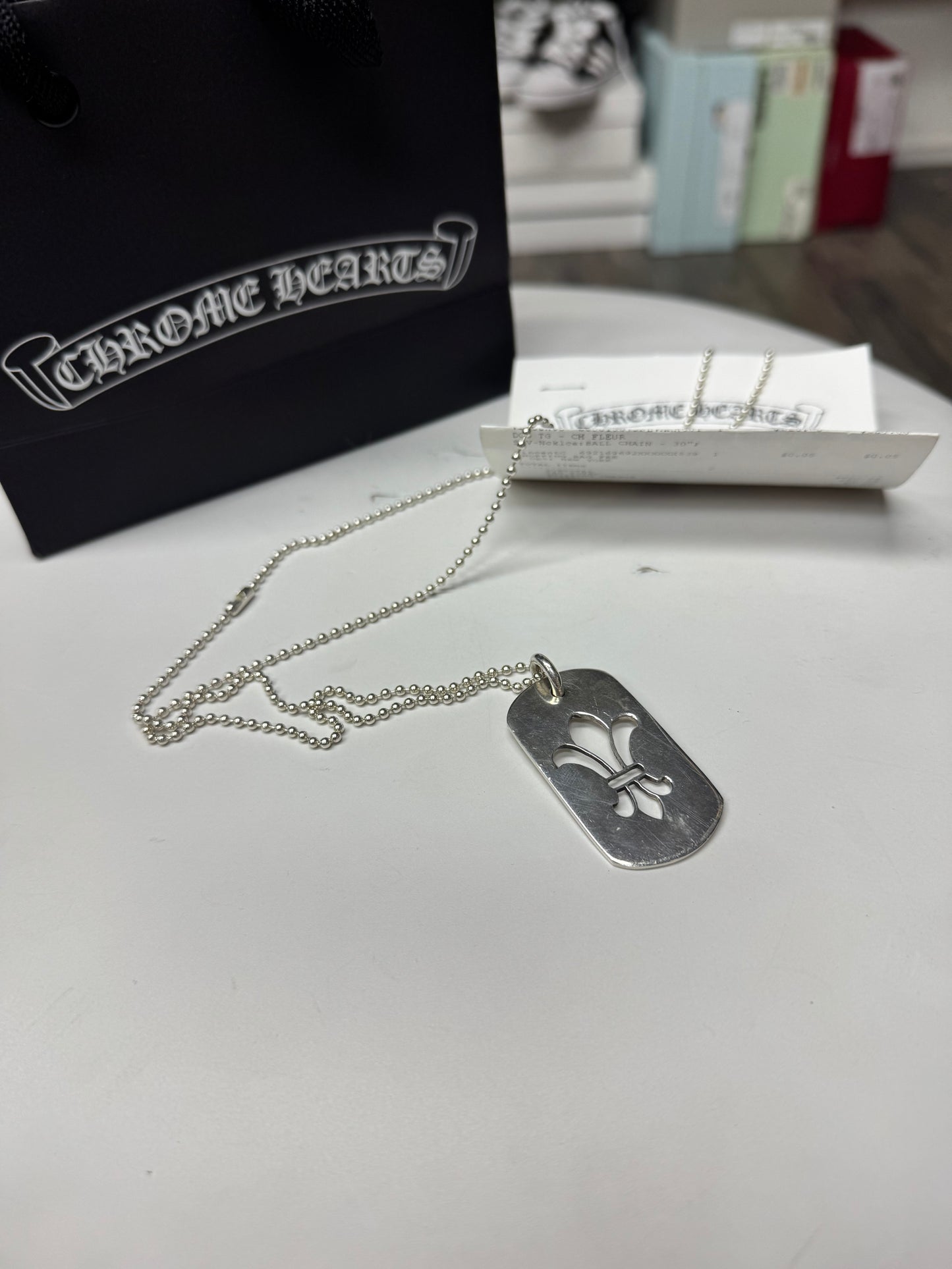 CHROME HEARTS .925 LE FLEUR DOG TAG + BALL CHAIN (OS)