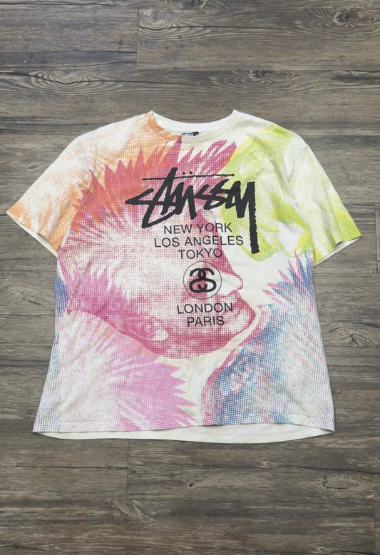 STUSSY RAINBOW TEXT T-SHIRT (XL)