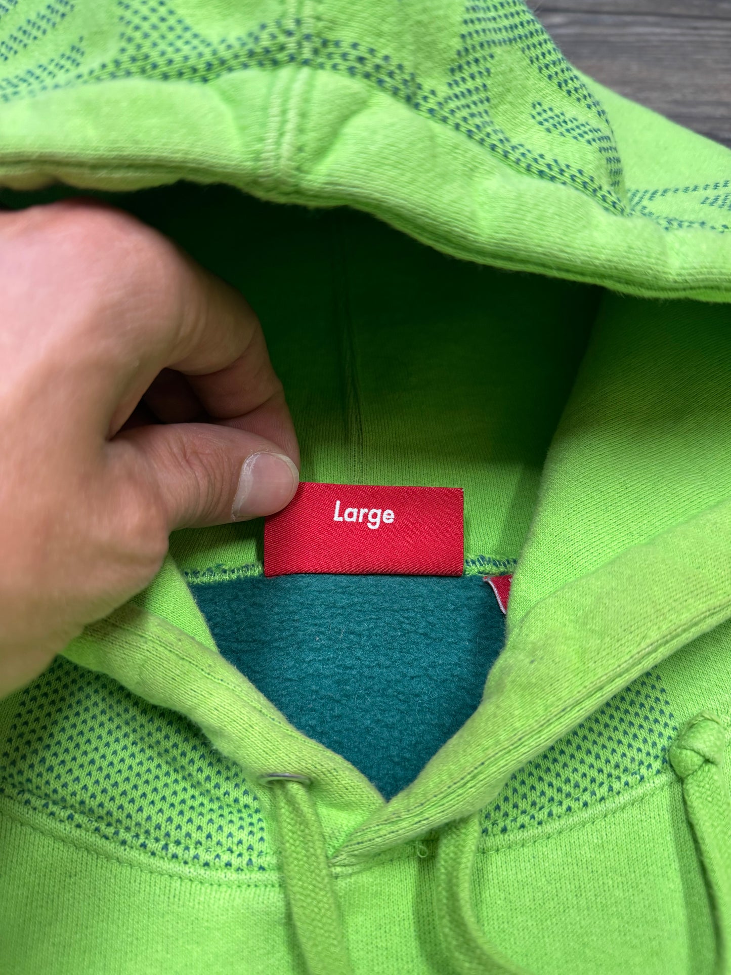 SUPREME NEON GREEN HOOD LOGO HOODIE (L)