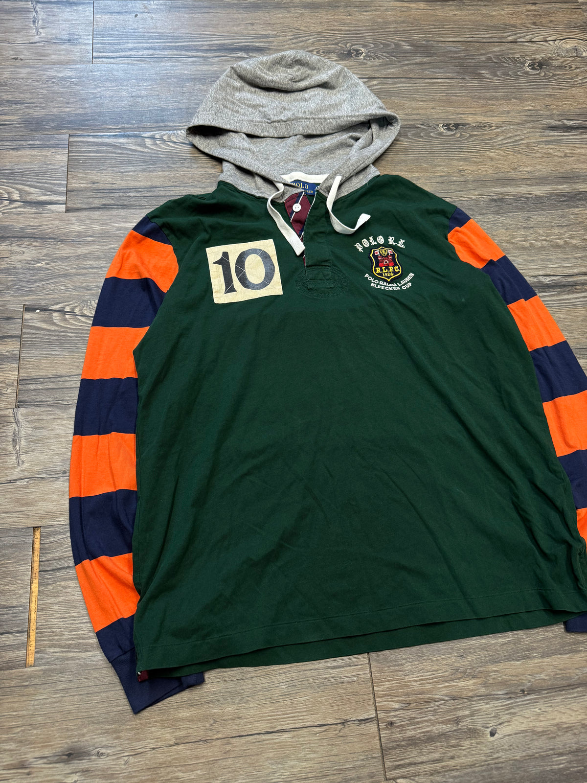 POLO RALPH LAUREN BLEECKER CUP LIGHTWEIGHT RUGBY STRIPED HOODIE (L)