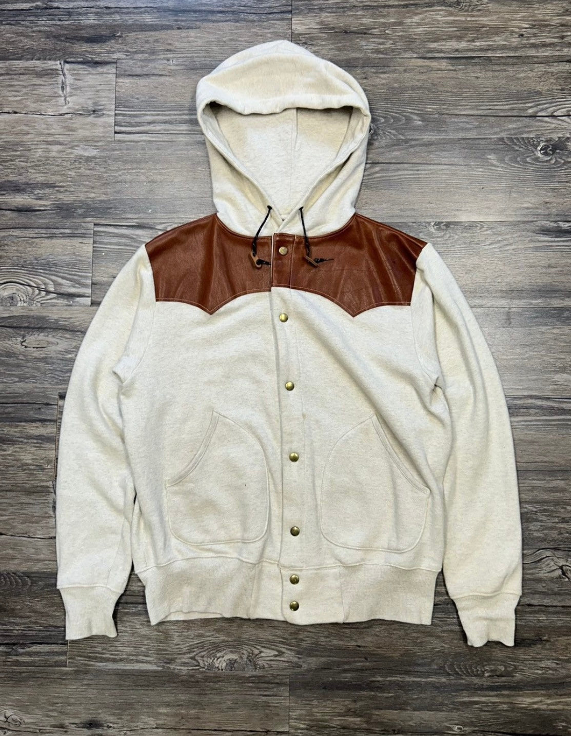 KAPITAL LEATHER MIX BUTTON UP HOODIE