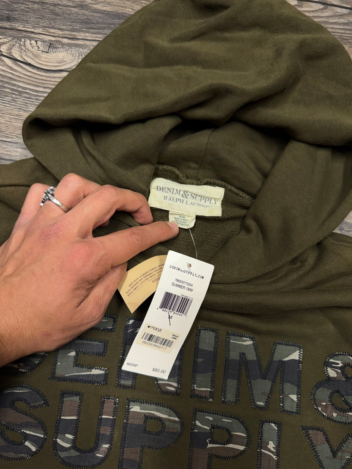 POLO RALPH LAUREN DENIM & SUPPLY CAMO LOGO HOODIE (M)