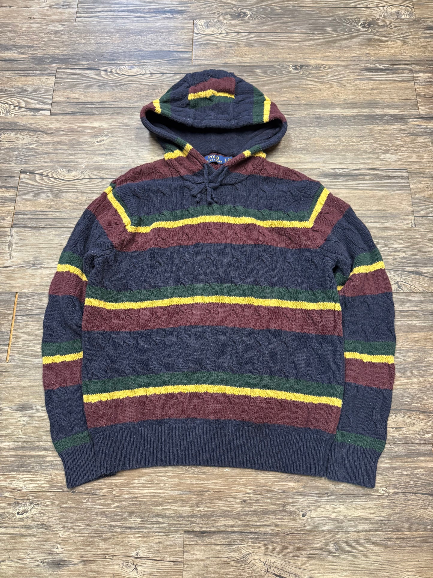 POLO RALPH LAUREN STRIPED KNIT HOODIE (L)