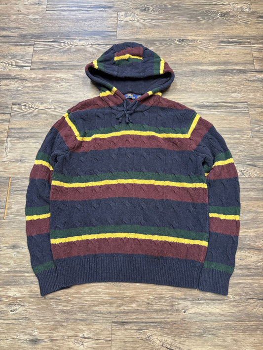 POLO RALPH LAUREN STRIPED KNIT HOODIE (L)