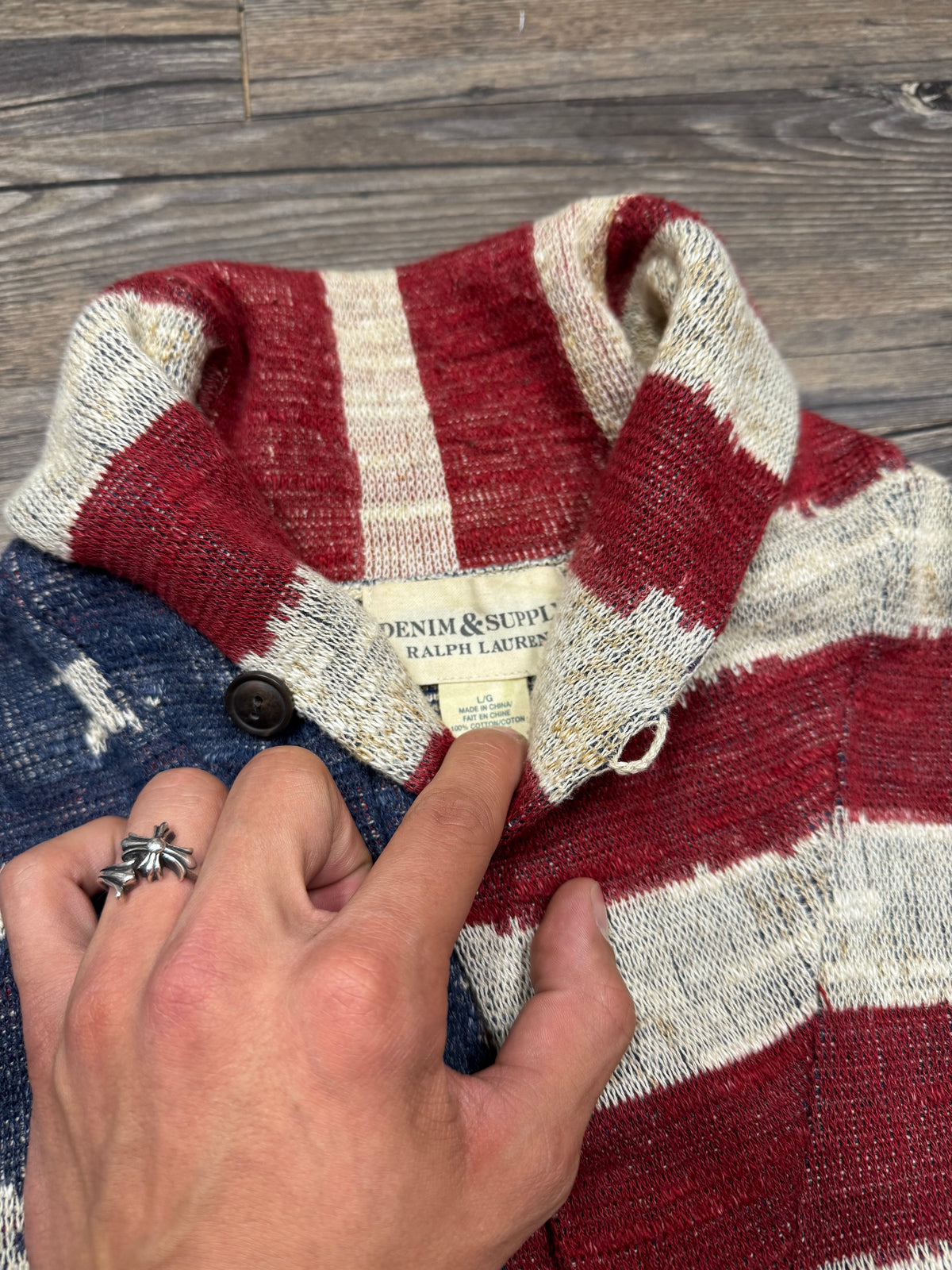 POLO RALPH LAUREN DENIM & SUPPLY AMERICAN FLAG BUTTON UP SHAWL (L)