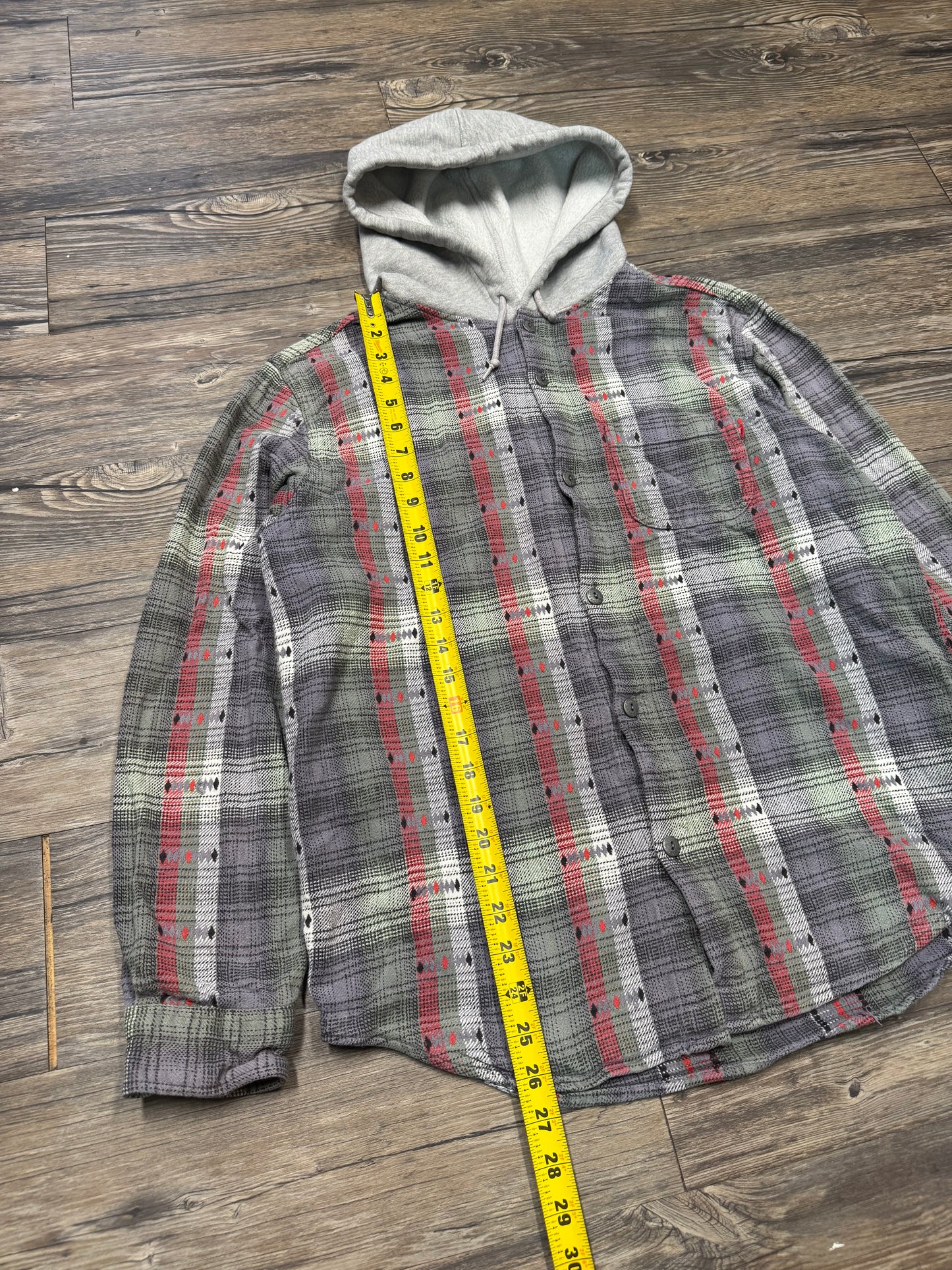 SUPREME JACQUARD HOODED FLANNEL SHIRT (M)