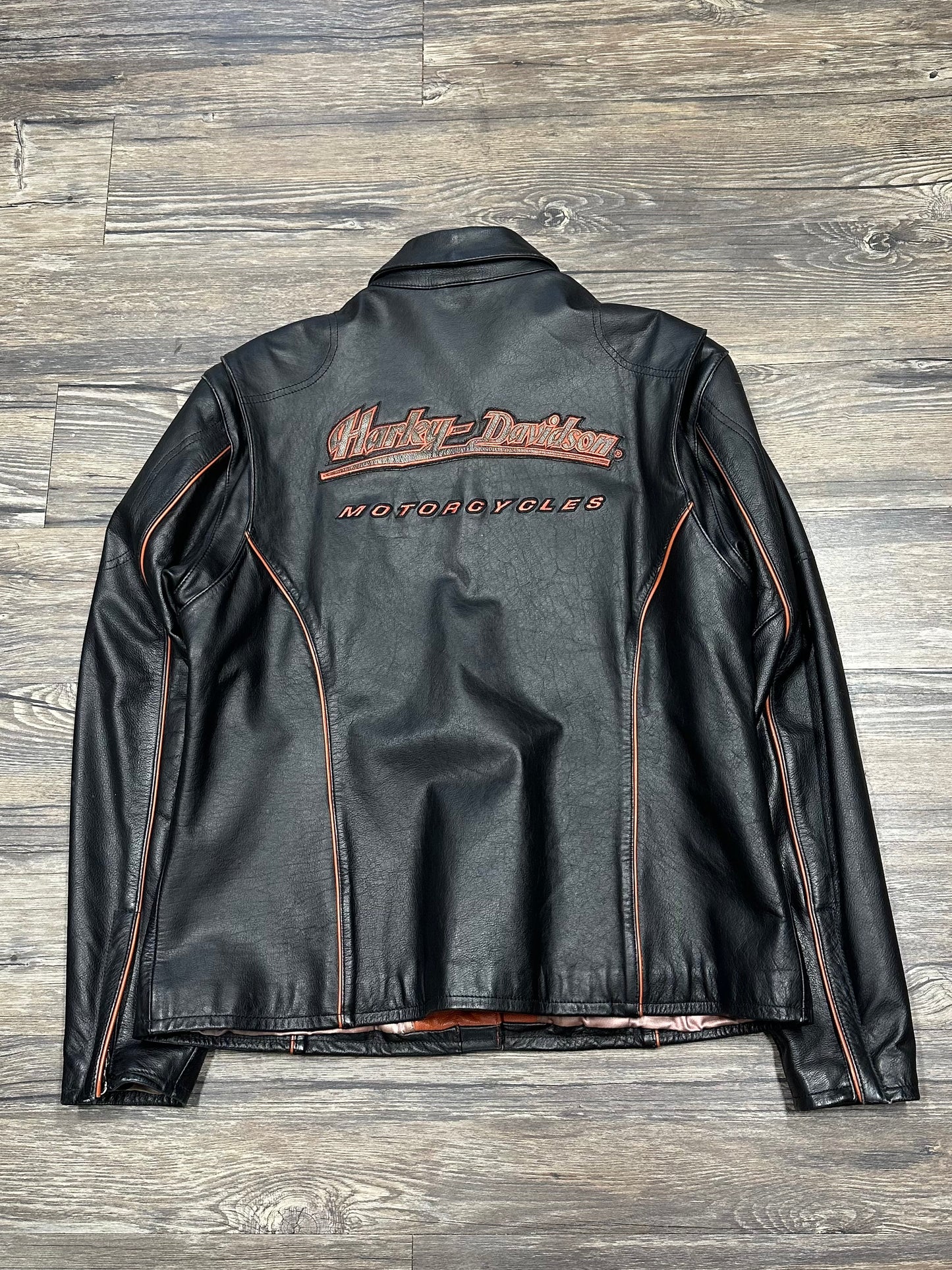 90’s HARLEY DAVIDSON EMBROIDERED LEATHER JACKET (XL)