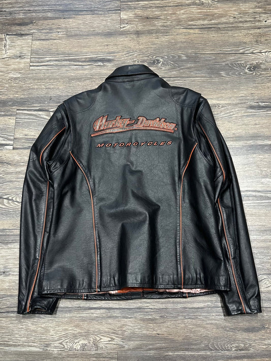 90’s HARLEY DAVIDSON EMBROIDERED LEATHER JACKET (XL)