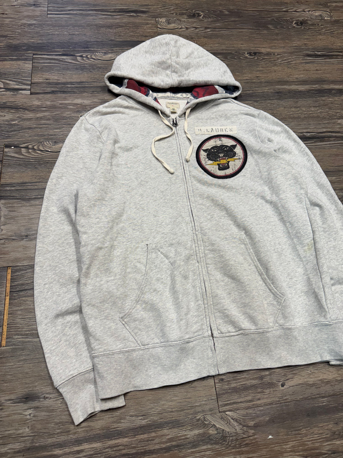POLO RALPH LAUREN PUMA PATCH TARTAN HOODED ZIP UP SWEATSHIRT (L)