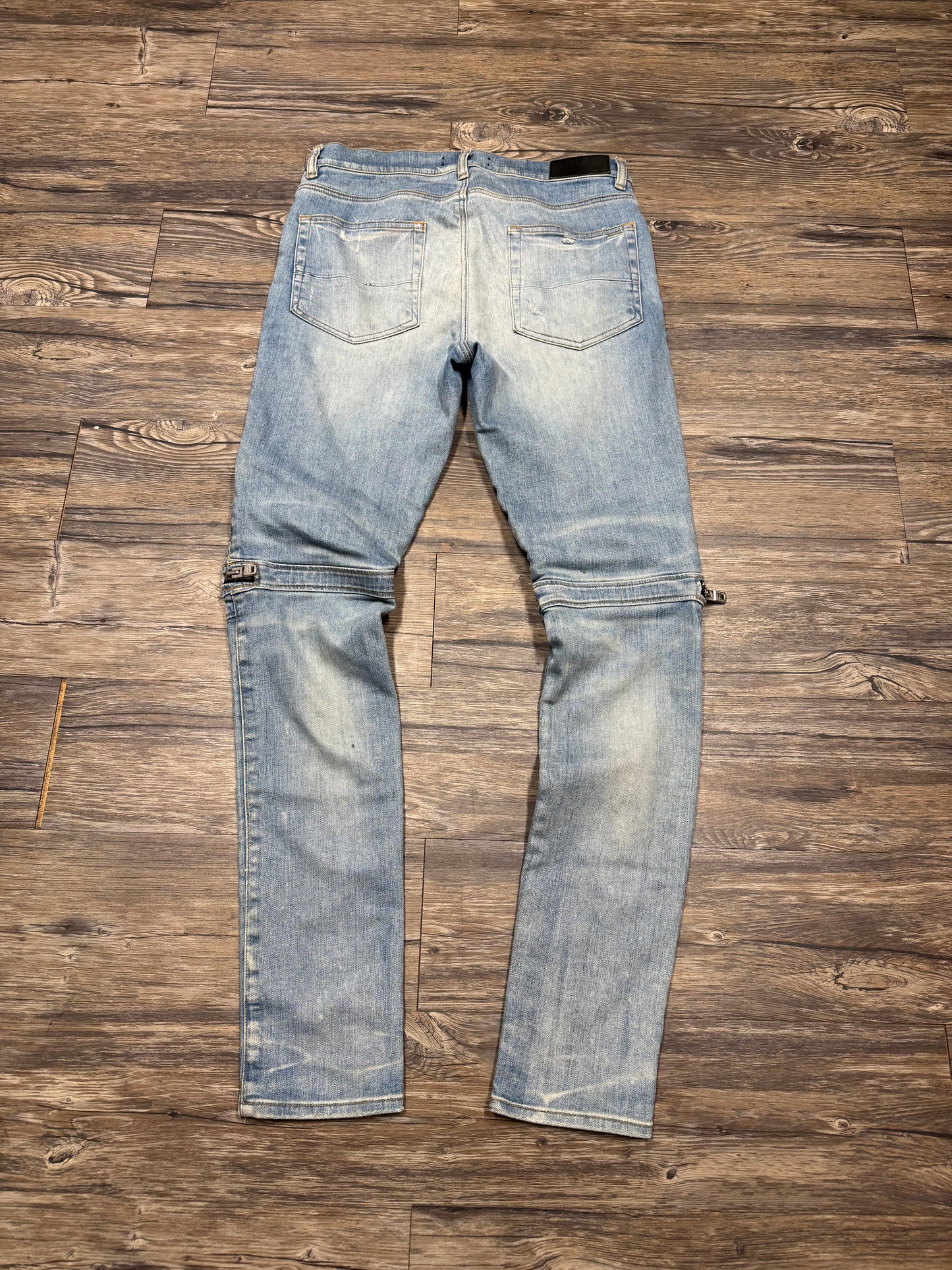 AMIRI MX2 INDIGO/ORANGE FLANNEL ZIPPER SKINNY JEANS (32)
