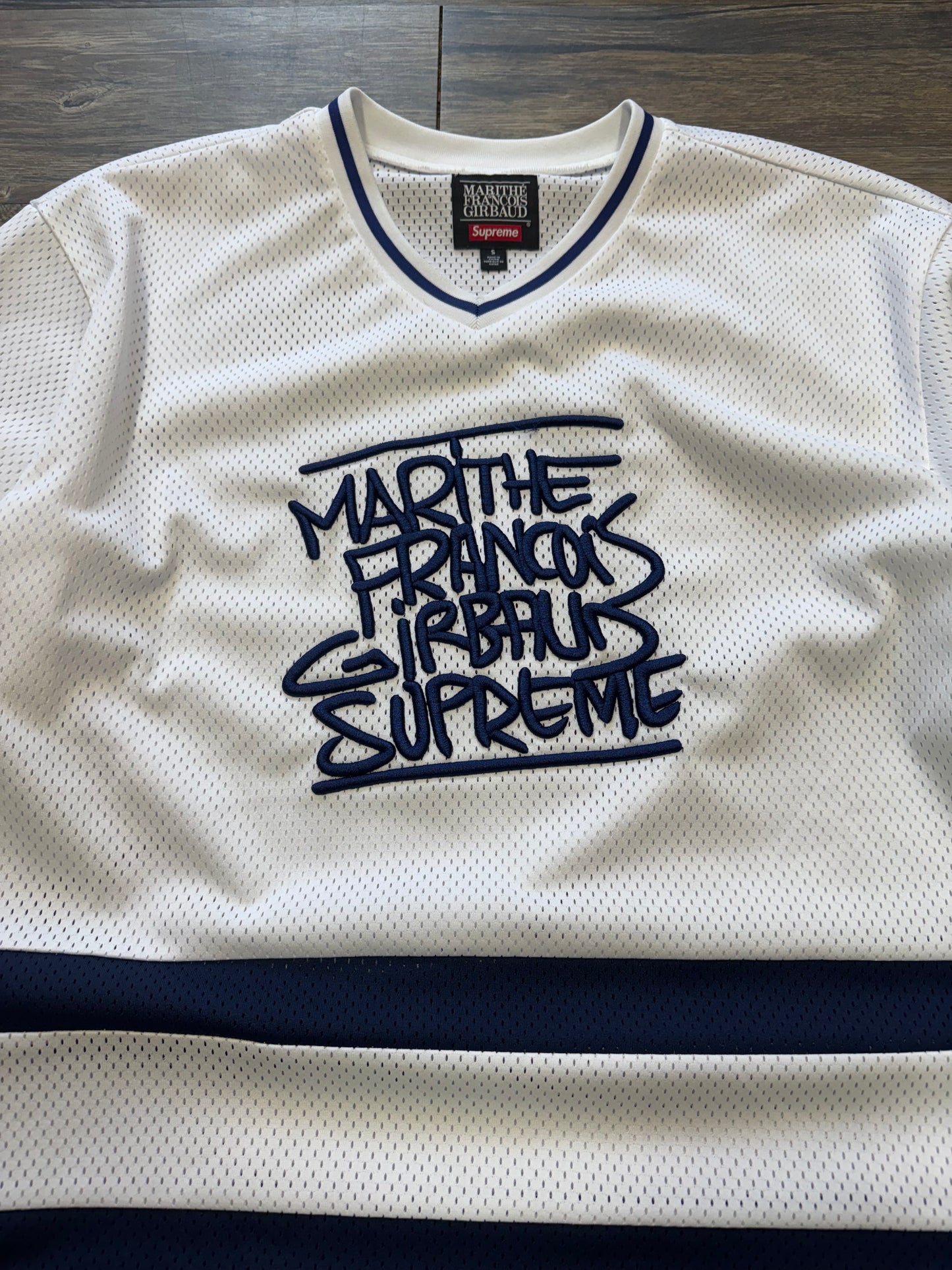 SUPREME X MARITHE FRANCIOS GIRBAUD STRIPED HOCKEY JERSEY (S)