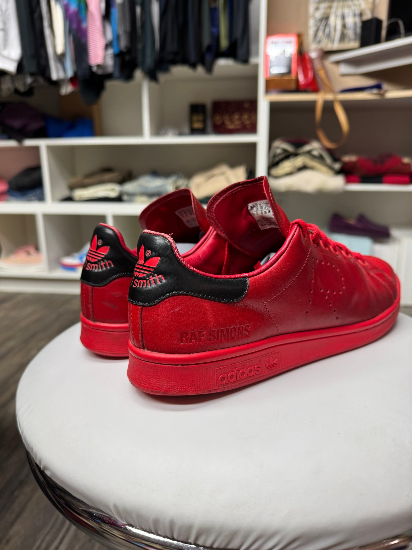 RAF SIMONS X STAN SMITHS SATIN RED LOW TOP SNEAKER (8.5)