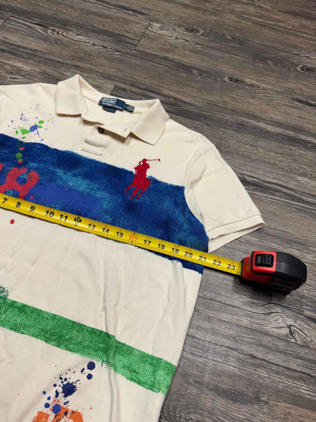 POLO RALPH LAUREN 2012 BIG PONY PAINT SPLATTER GRAPHIC POLO SHIRT (L)